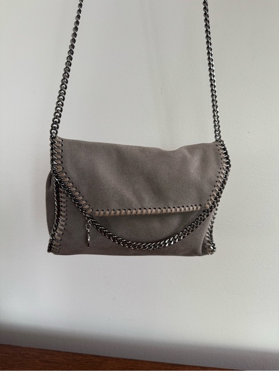 Stella McCartney Handbags - Stella McCartney Gray Chain-Trim Falabella Crossbody Flap Bag w/COA
